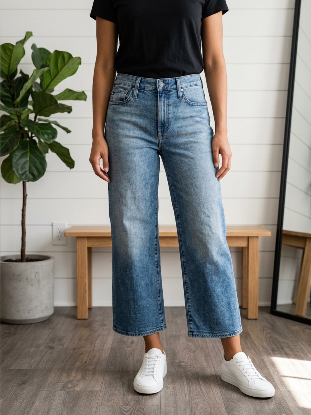 Ag Adriano Goldschmied Cropped Wide-Leg Jeans in Light Blue
